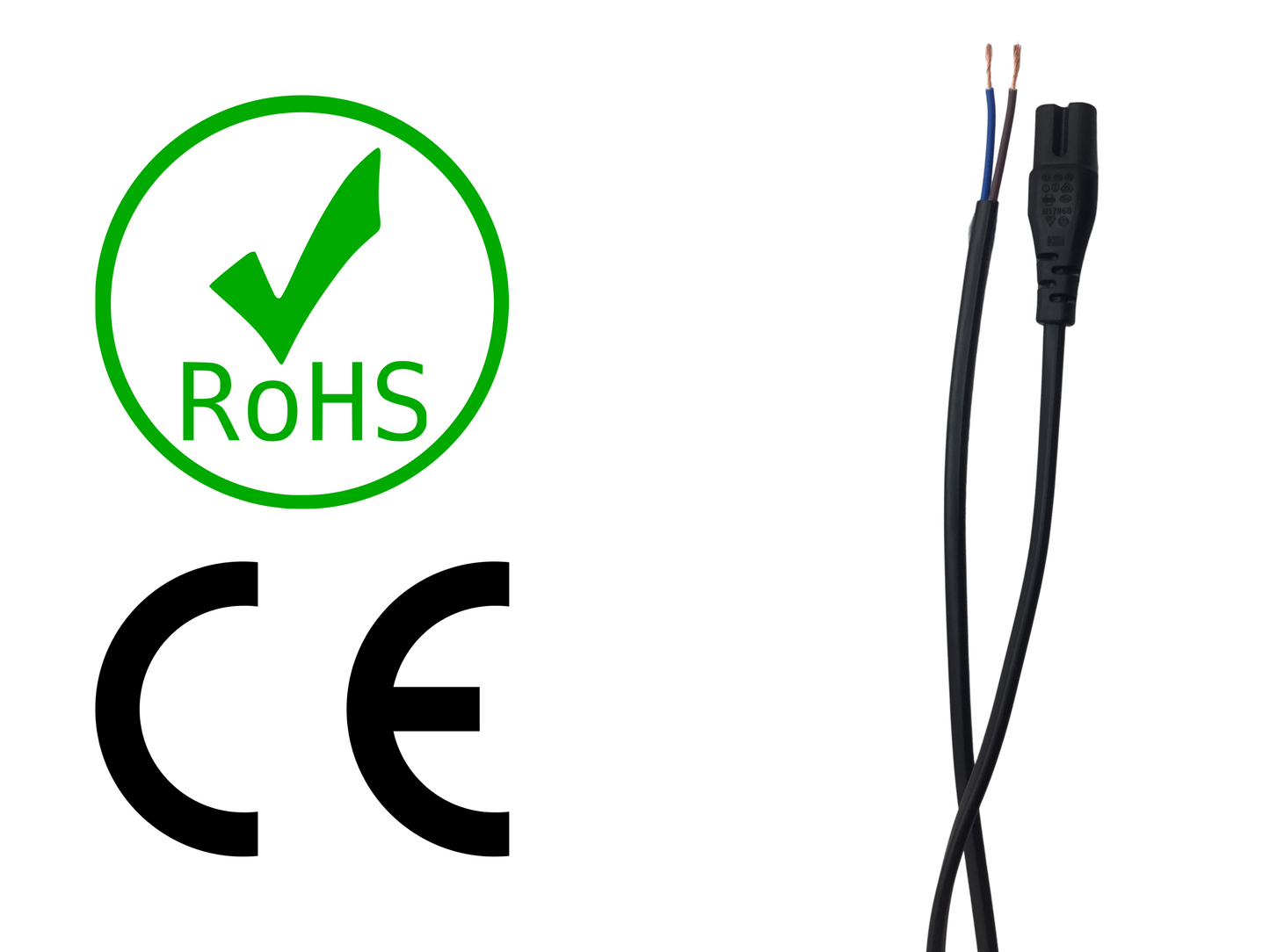Bare End IEC C7 Straight Mains Lead - Black