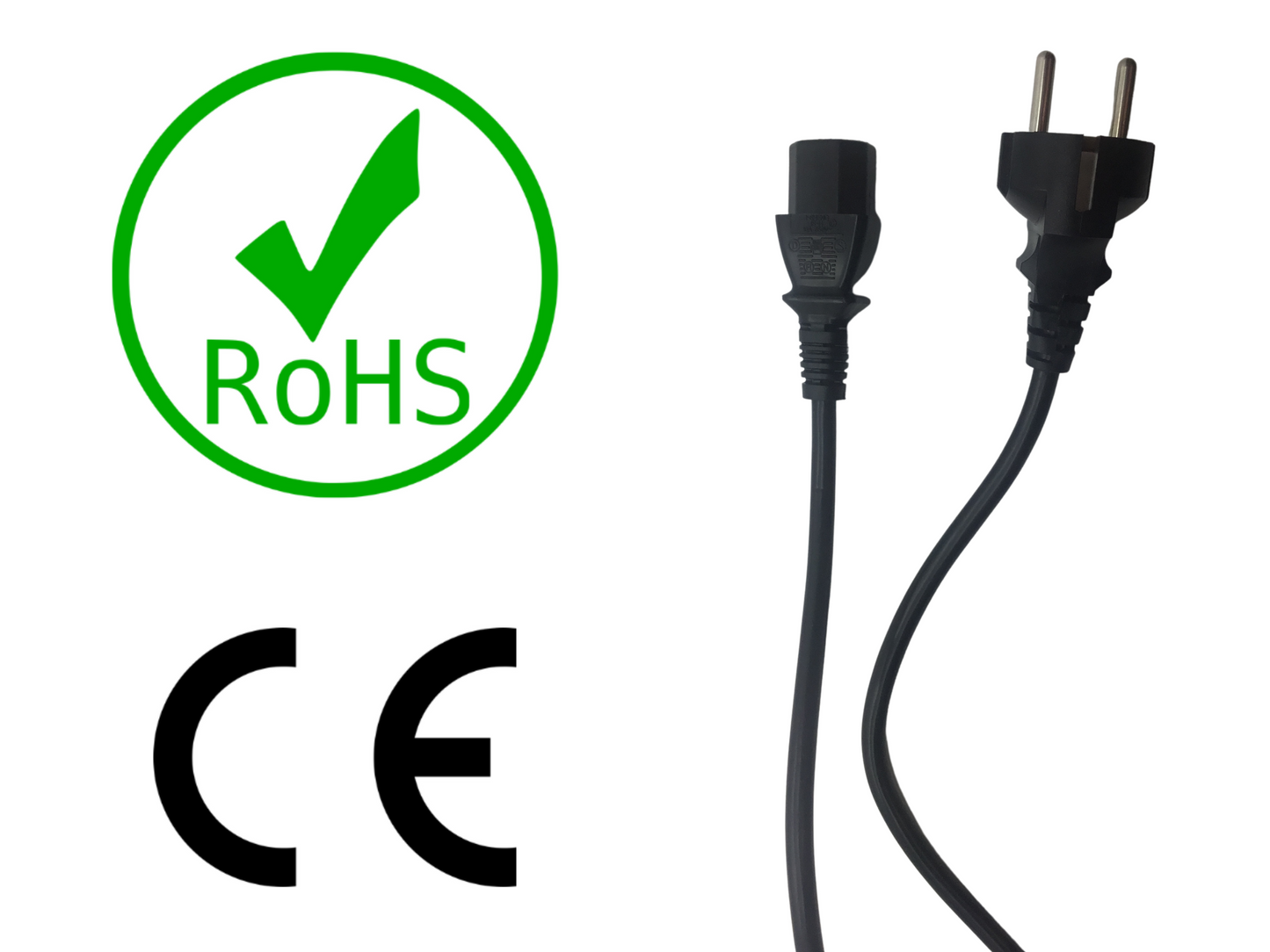 Schuko Straight Plug IEC C13 Straight Mains Lead - Black