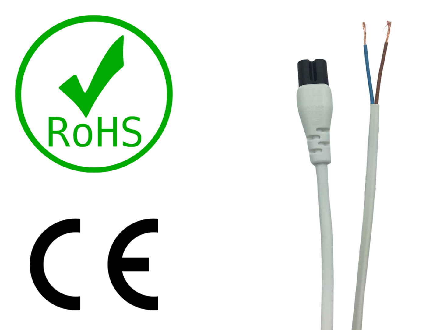 Bare End IEC C7 Straight Mains Lead - White
