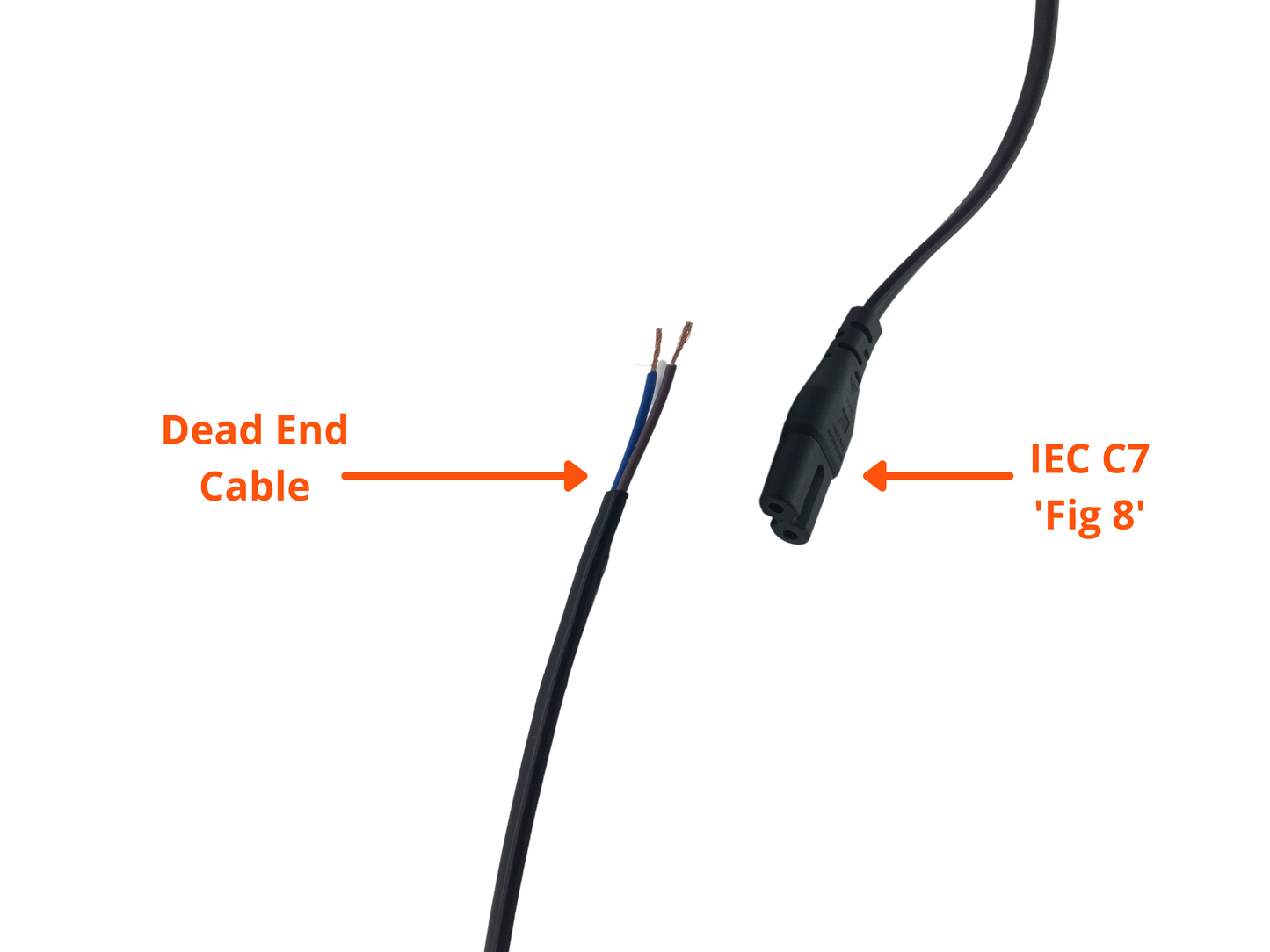 Bare End IEC C7 Straight Mains Lead - Black