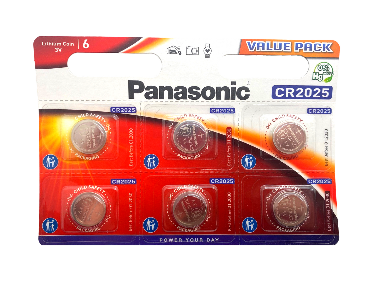 Panasonic CR2025 Lithium Cell Battery 6 Pack