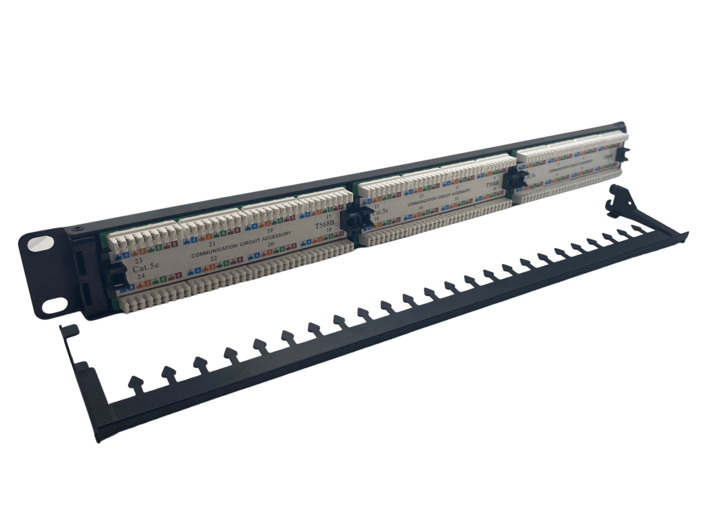 Cat 5e 24 Port 1U Patch Panel with Cable Management Cable Ties and Cage Nut Set