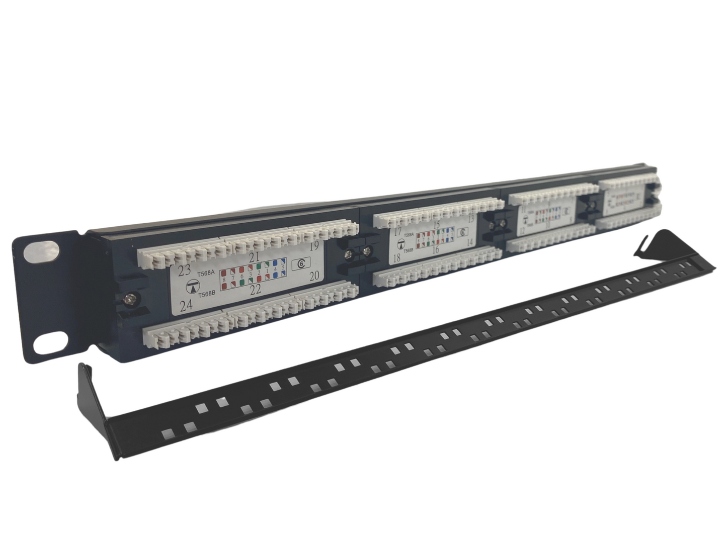 Cat 6 24 Port 1U Patch Panel with Cable Management Cable Ties and Cage Nut Set